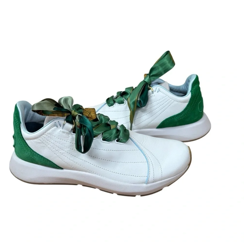 Saysh Two Leather Athletic Shoes Women’s Size US 7 Satin Laces White & Green